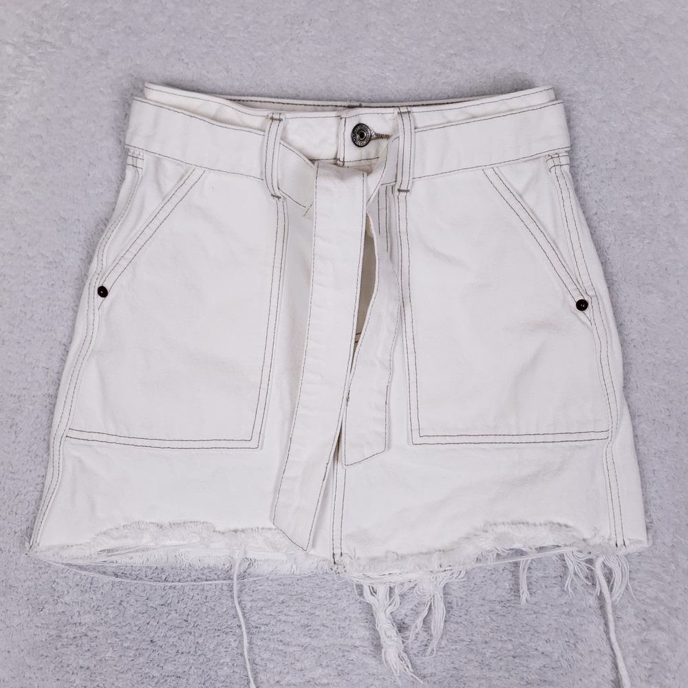 Abercrombie Fitch Denim Mini Skirt Womens 24 00 Cream Utility Distressed Raw Hem